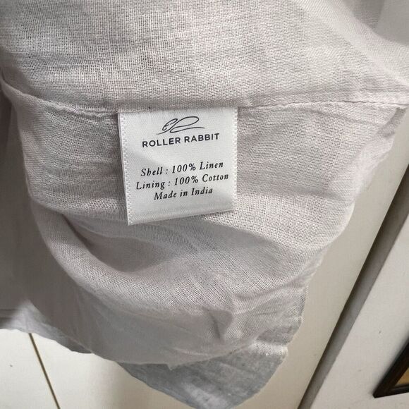 Roller Rabbit Dress Women XS Linen Gray Embroidered Floral Tassels Long Sleeve - Picture 4 of 7